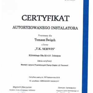 Certyfikat pompy LG TK SERWIS 001